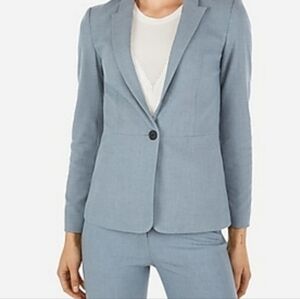 Express Slate Blue Stretch + One Button  Bracelet Arm Length Blazer Women's 6